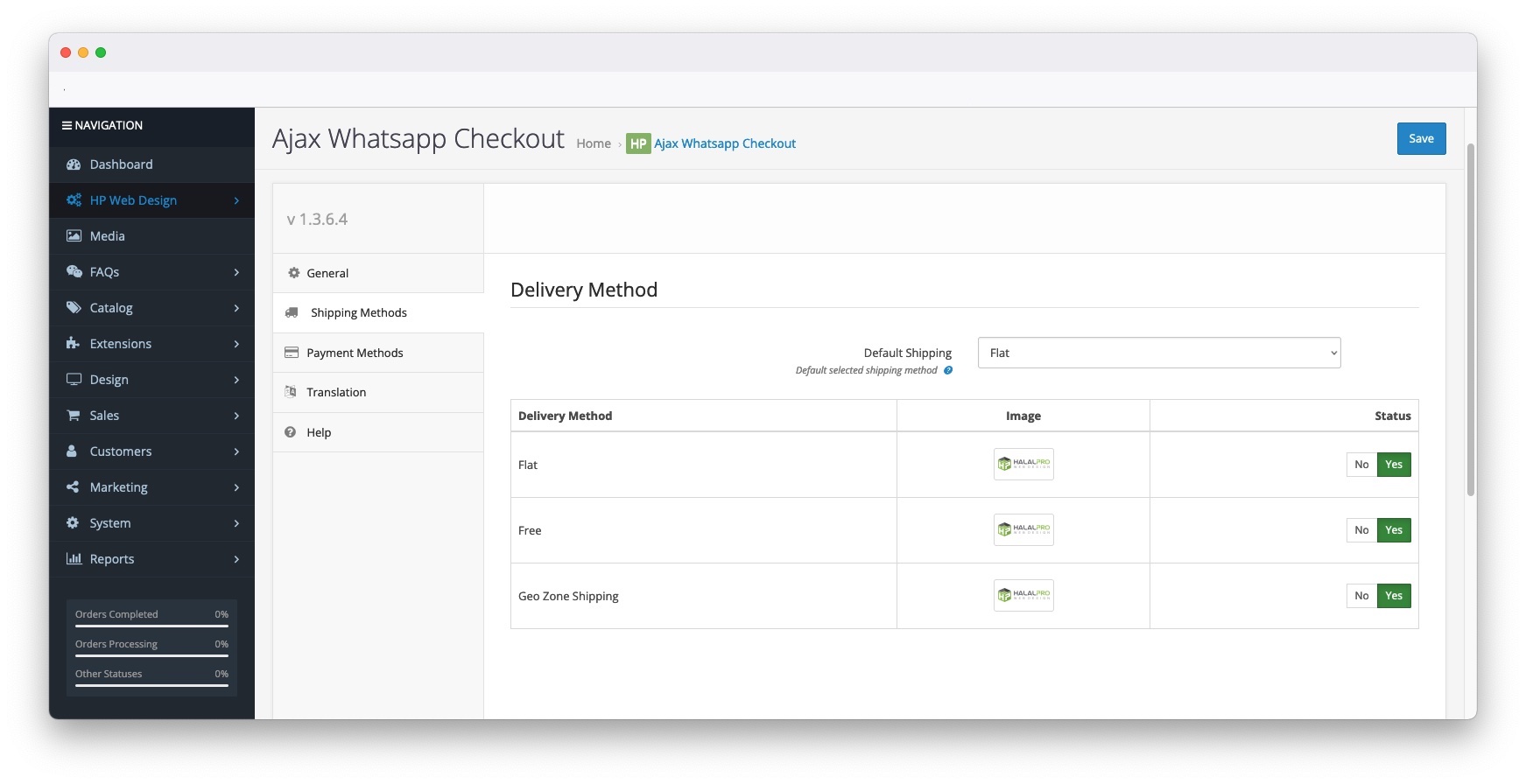 manage shipping method and default shiping method opencart